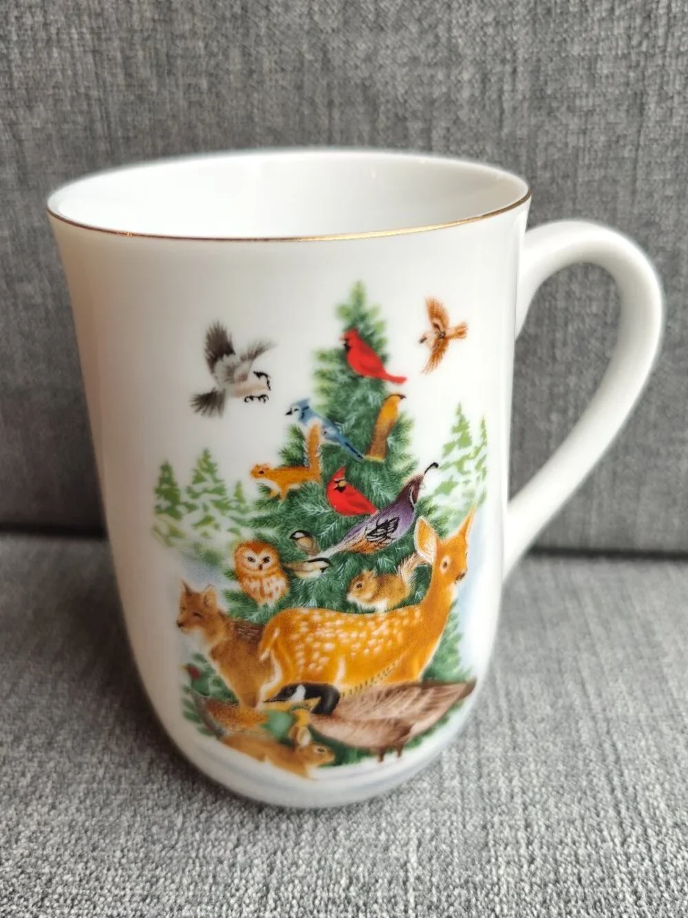 Vintage Otagiri Gibson Woodland Mug – Deer, Fox, Owl & Forest Animals Gold Rim